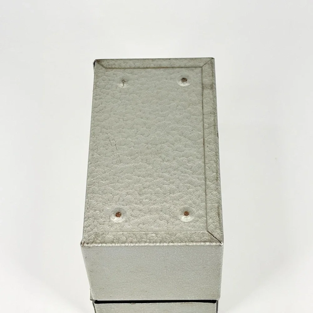 Vintage Industrial Hammered Metal Storage Box Hinged Lid Card File Utility